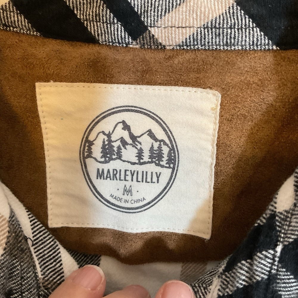 Marleylilly Shirt Women Blk/Brn/Wht Plaid Flannel Long Sleeve Western Medium - Picture 5 of 8
